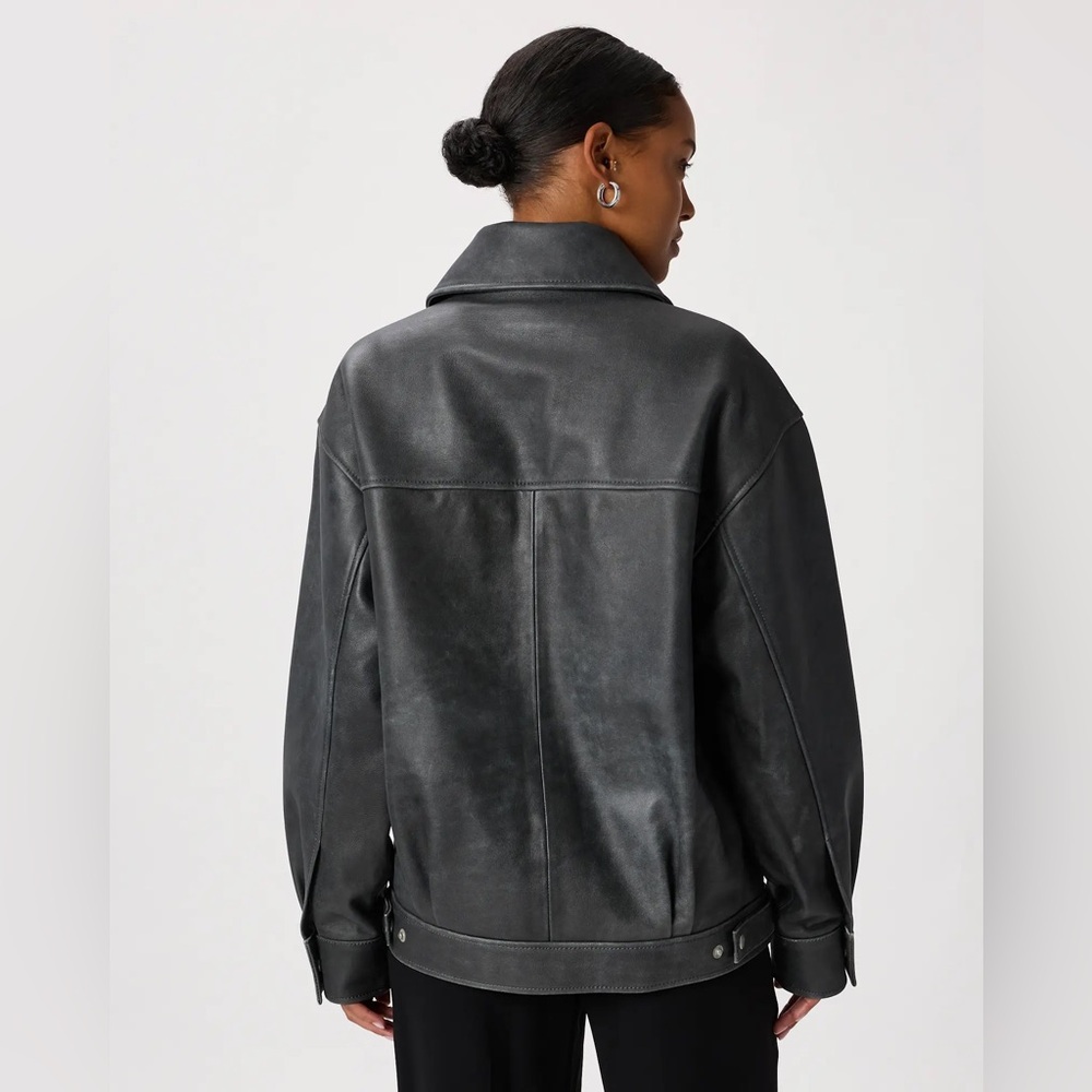 Quince 100% Leather‎ Oversized Bomber Jacket Color Distressed Black Size Medium - Picture 3 of 9